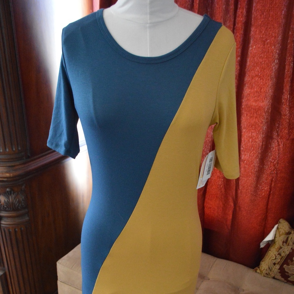 LulaRoe Julia - Pencil Dress XS   Blue & Gold